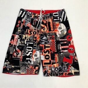 Lost Enterprises Sz 32 Graphic Trash Polka Y2K Board Shorts Swim Trunks Surf
